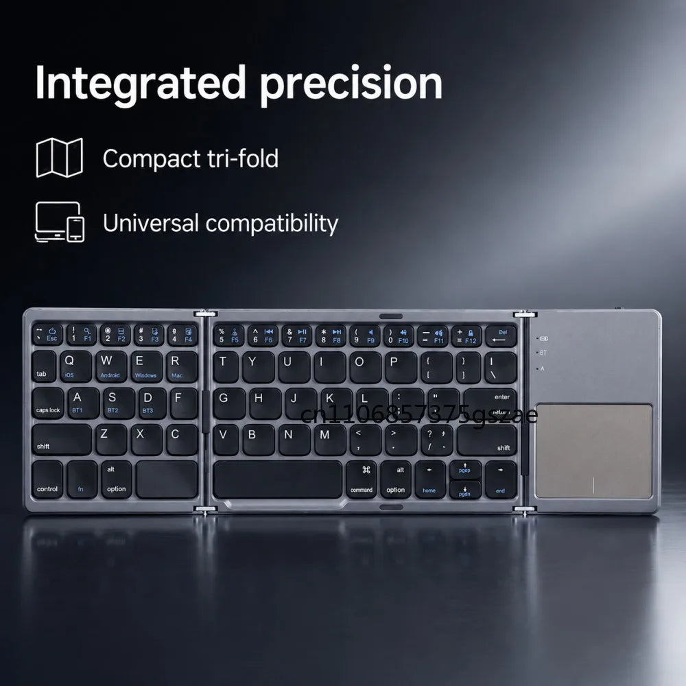 Tri-Fold Bluetooth Keyboard with Built-In Touchpad, Rechargeable