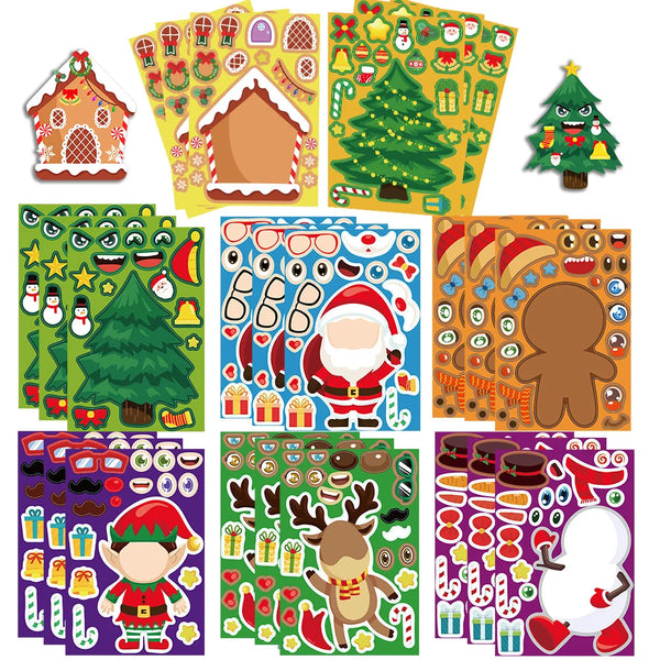 Make-a-Face Christmas Puzzle Stickers, 8 Sheets, Kids DIY Craft