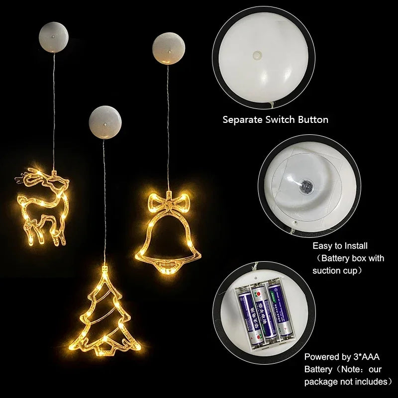 Christmas Snowflake Window Light, Battery LED Hanging Decoration with Suction Cup