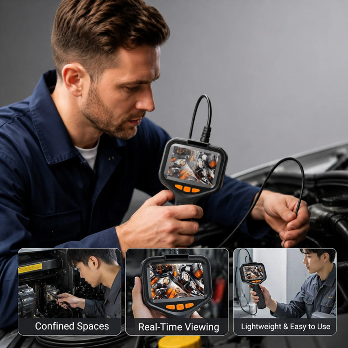 Handheld Endoscope Camera for Pipe and Drain Inspection, 4.3 in Screen, 16 ft Cable
