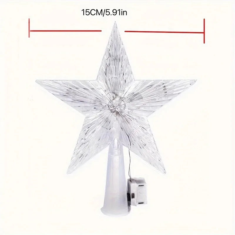 Lighted Star Christmas Tree Topper, 5.9 in Clear Star with Warm White LEDs, Battery Operated