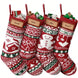 Knit Christmas Stockings, 4 Pack, 18 in with Name Patches, Red, White and Green