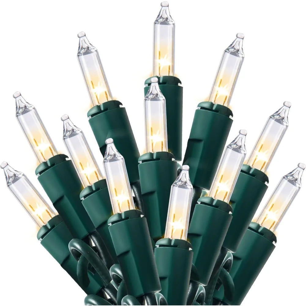 100-Count Clear Mini Christmas String Lights, Green Wire