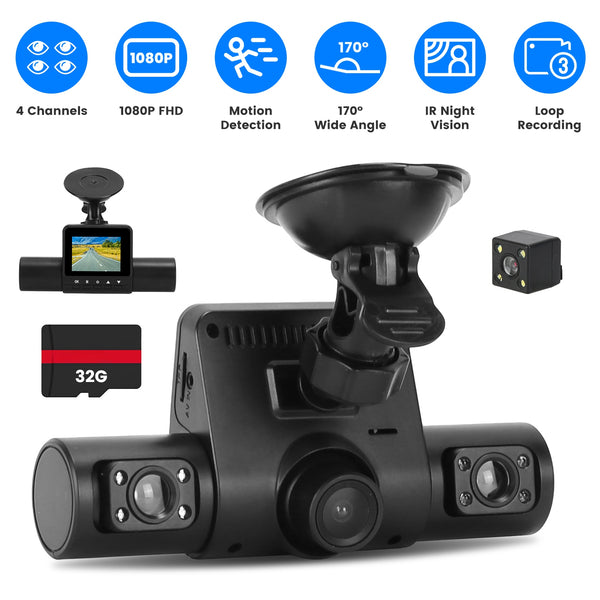 4-Channel Dash Cam with Rear Camera, IR Night Vision and 32GB Card