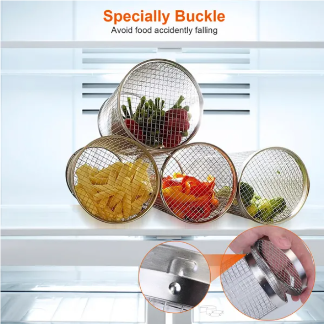 Rolling Grill Baskets for Kitchen and BBQ, Stainless Steel Mesh, 2-Pack